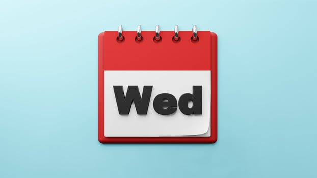 WED Wednesday on  paper desk  calendar  3d rendering photo