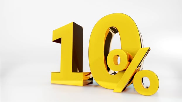 10 percent Golden symbol , 3D render photo