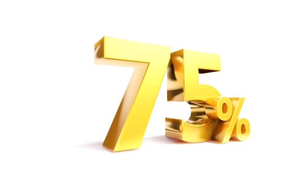 75 percent Golden symbol , 3D render photo