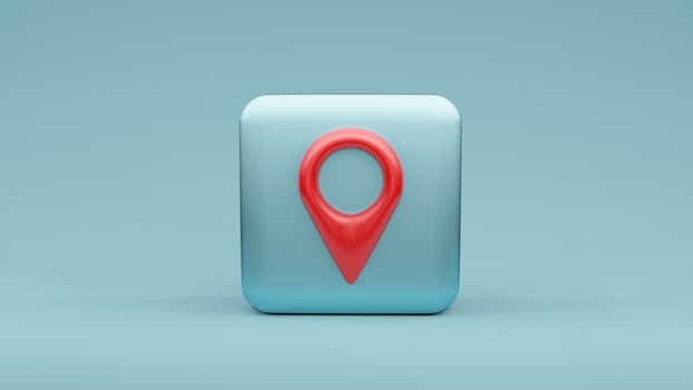 pin icon on square shape , 3d rendering photo