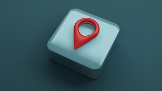 pin icon on square shape , 3d rendering photo