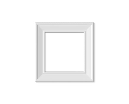 1x1 Square picture frame mockup. Realisitc paper, wooden or plastic white blank for photographs. Isolated poster frame mock up template on white background. 3D render. photo