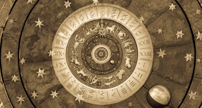 Astrological background with zodiac signs and symbol. photo
