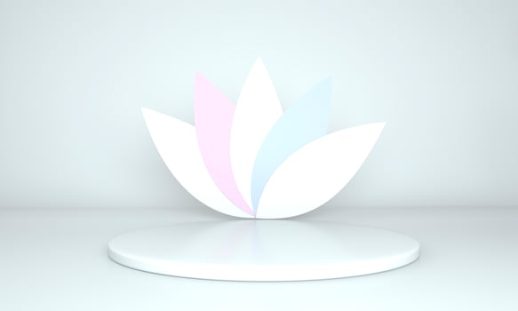Product display podium decorated with leaves on pastel background, 3d illustration photo