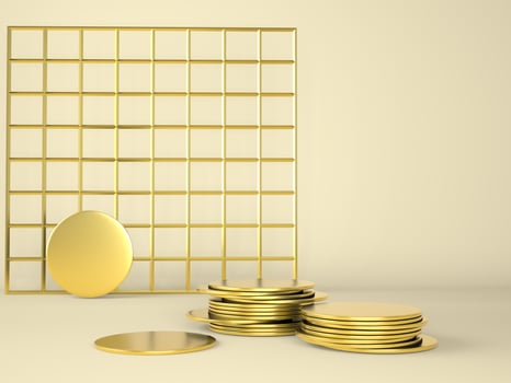Product podium with money on pastel background 3d. Abstract minimal geometry concept. Studio stand platform theme. Exhibition and business marketing presentation stage. photo