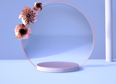 3D rendering background with rose flower and geometric shape podium for product display, minimal concept. photo