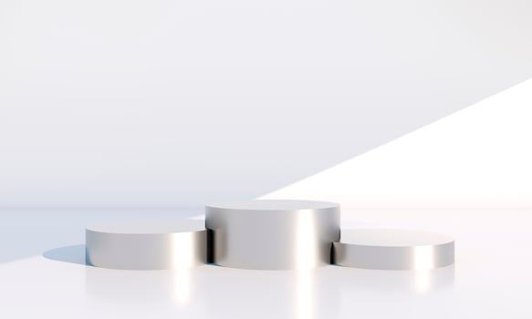 Minimal scene with geometrical forms, podiums in cream background with shadows. Scene to show cosmetic product, Showcase, shopfront, display case. 3d photo