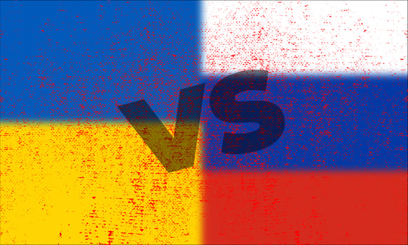 Russia vs Ukraine with grunge country flag vector illustration. War crisis and political conflict concept photo