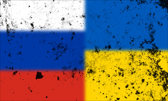 Russia vs Ukraine with grunge country flag vector illustration. War crisis and political conflict concept photo