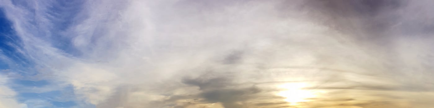 Dramatic panorama sky with cloud on sunrise and sunset time. Panoramic image. photo