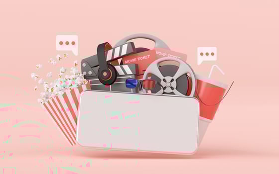 3d illustration of Streaming online application, watching movie online on smartphone or buy ticket online photo