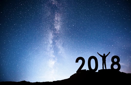 Silhouette young man Happy for 2018 new year background of the Milky Way galaxy on a bright star dark sky tone photo