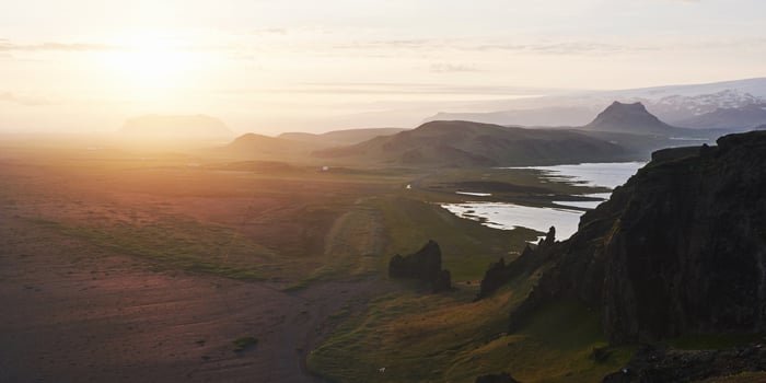 Colorful sunset over the mountains. Fantastic views of the landscape in Iceland. Beauty world photo
