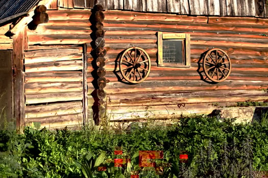 Scenic shot of the old barn buildings photo