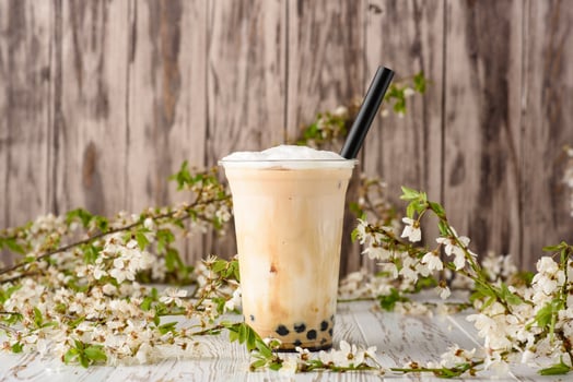 Taiwan milk tea with bubble on wood background photo