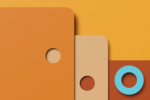 3D rendering Stylish abstract business background of simple geometric shapes. Flat image layer paper texture brown, yellow, orange, cream and blue color photo
