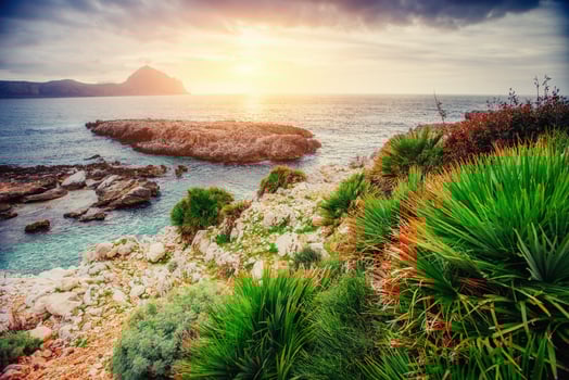 Spring view of the coast at sunset city Trapani. Sicily photo