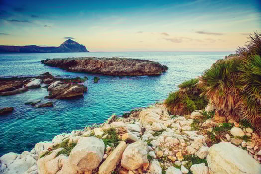 Spring view of the coast at sunset city Trapani. Sicily photo
