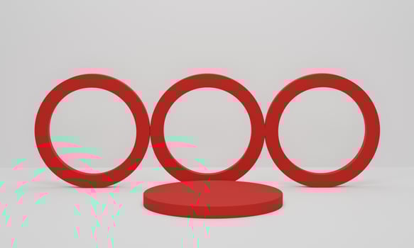 Red cylinder podium on white background. Abstract minimal scene geometric platform photo