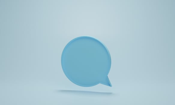 Chat bubble icons or speech bubbles sign symbol on blue pastel background. Concept of chat, communication or dialogue. 3d rendering illustration. photo