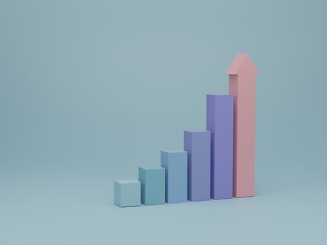 Ascending graph for growing success business and finance. Growth, finance, graph and invest business concept. 3d render illustration. photo