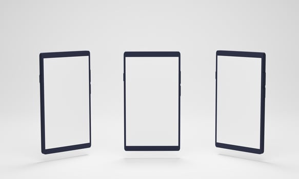 smartphone mockup with different perspective views. mobile screens with a blank display on white background. 3D render. photo