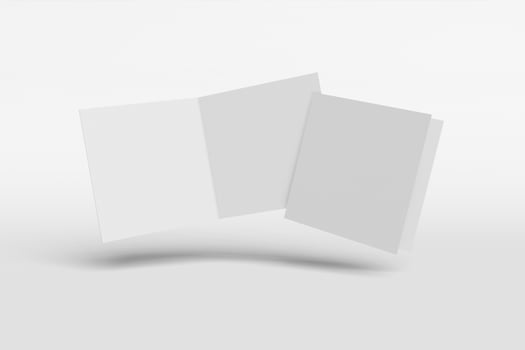 Two Mockup square booklet, brochure, invitation isolated on a white background with hard cover and realistic shadow. 3D rendering. photo