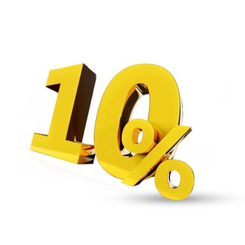10  percent Golden symbol , 3D render photo