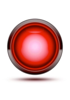 Red traffic stop light glowing isolated on white with shadow. photo