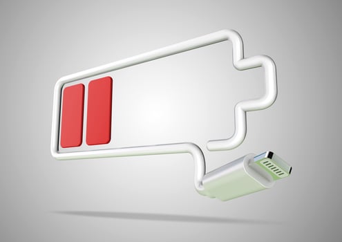 Cable form icon of cell mobile phone charge. Battery low power, recharge your cell phone. photo