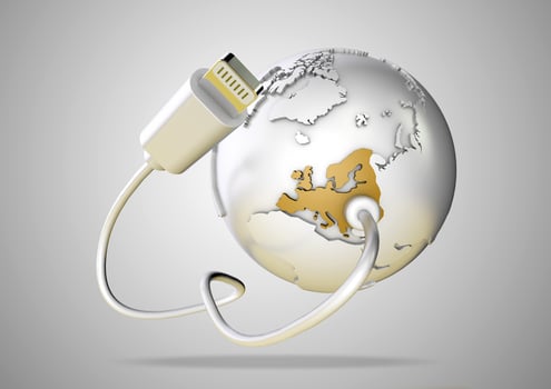 Computer cable makes internet email at icon photo