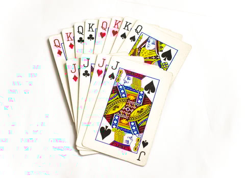 Playing cards with king, queen and joker photo