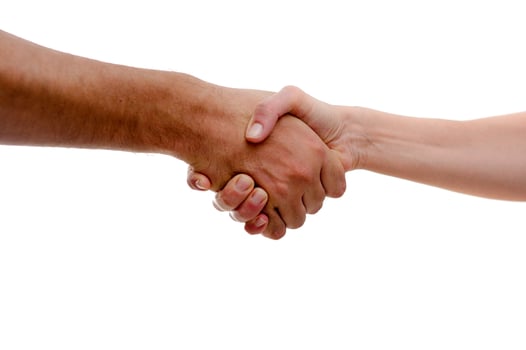 Hand shake between a man and a woman isolated photo