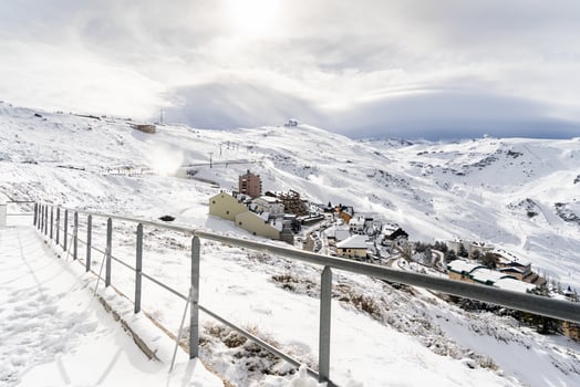 Ski resort of Sierra Nevada in winter, full of snow. photo