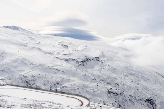 Ski resort of Sierra Nevada in winter, full of snow. photo