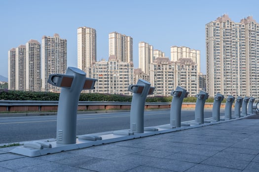 Public bicycle parking spaces in cities photo