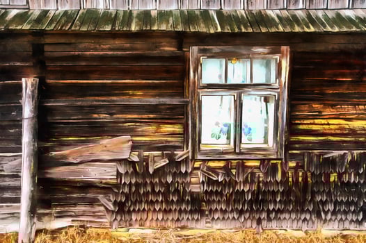 The works in the style of watercolor painting. Old window photo