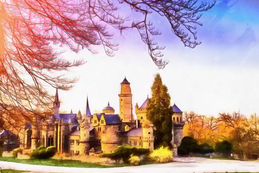 Antique castle. The works in the style of watercolor painting photo