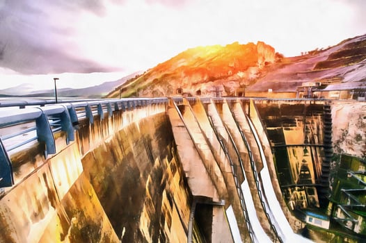 Dam in Europe and Italy.Granite mountains  ravine photo