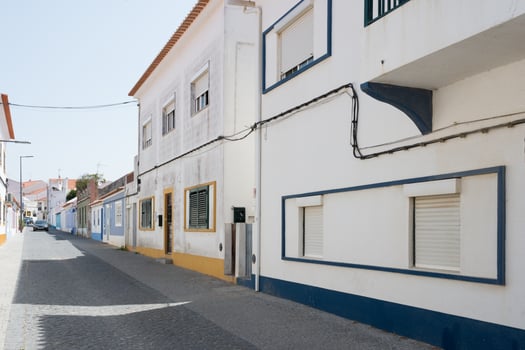 Empty street at Vila Nova de Milfontes in a hot day. Alentejo, Portugal photo