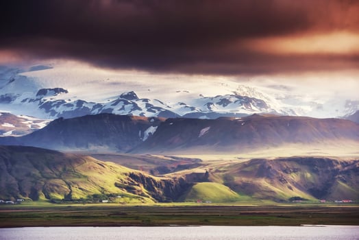 Gentle slopes of snow-capped mountains and glaciers. Wonderful I photo