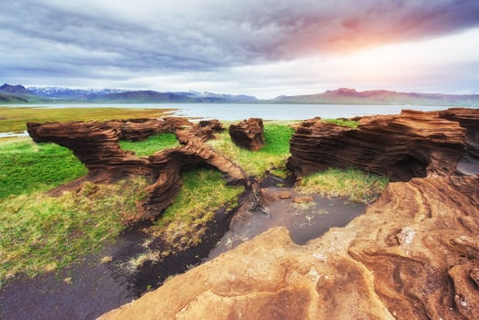 Texture of rocks melted by volcanic magma photo
