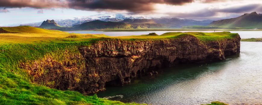 Reynisfjara black sand beach in Iceland. Reynisfyal Mountains. photo