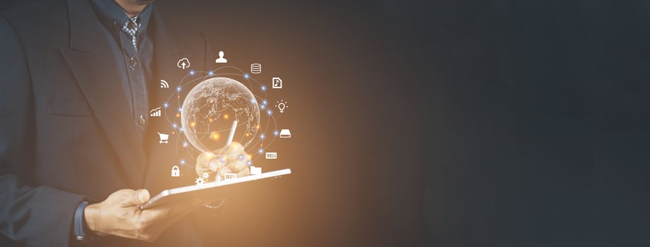 Businessmen using mobile phones, Mars, global Internet connection technology and digital marketing Finance and banking. photo