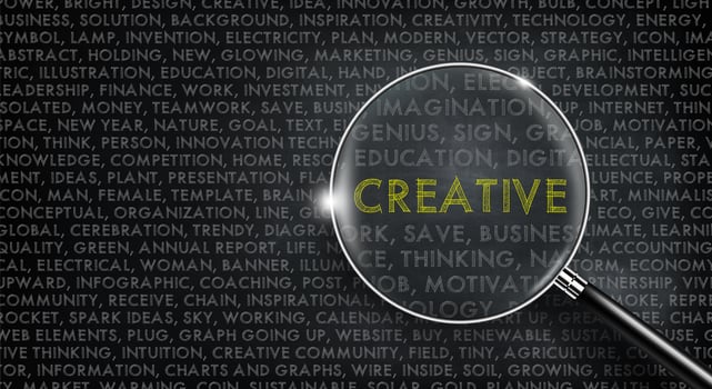 Word cloud and Creative word in yellow color on chalk board. Innovative idea concept. photo