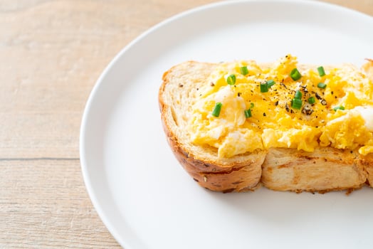 bread toast with scramble egg photo