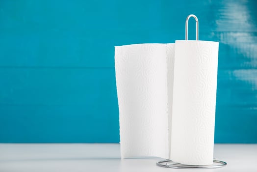 Hygiene concept, paper towel view from a studio, includes copy space. photo