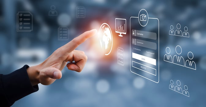 Security password login online concept  Hands typing and entering username and password of social media, log in with smartphone to an online bank account, data protection from hacker photo