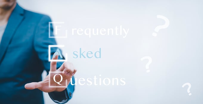 Businessman clicking FAQ or Frequently asked questions button on search toolbar, FAQ sign connection icon web communication, concept for website service. photo