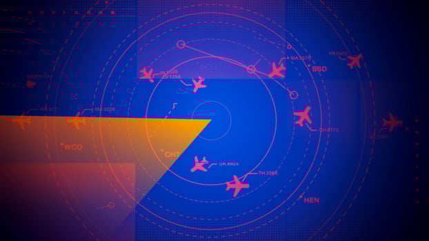 Simulation screen showing various flights for transportation and passengers. photo